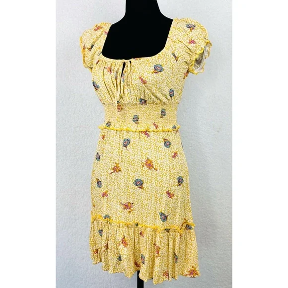 ALL IN FAVOR • Yellow Floral Ruffle Mini Dress, XS - Picture 6 of 16